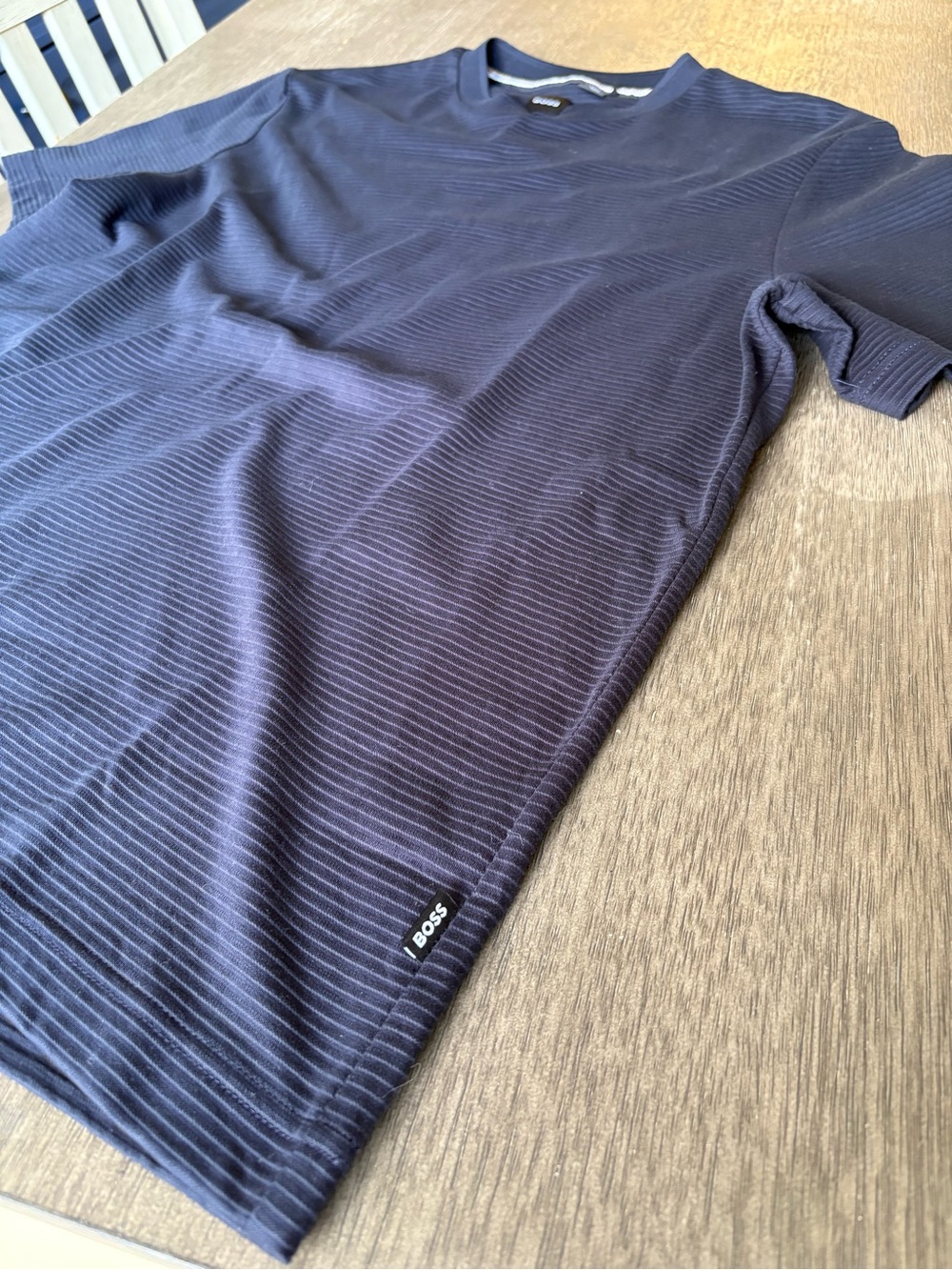 BOSS Men's Navy Ribbed Short Sleeve Crew Tee Size tag missing - Picture 4 of 8